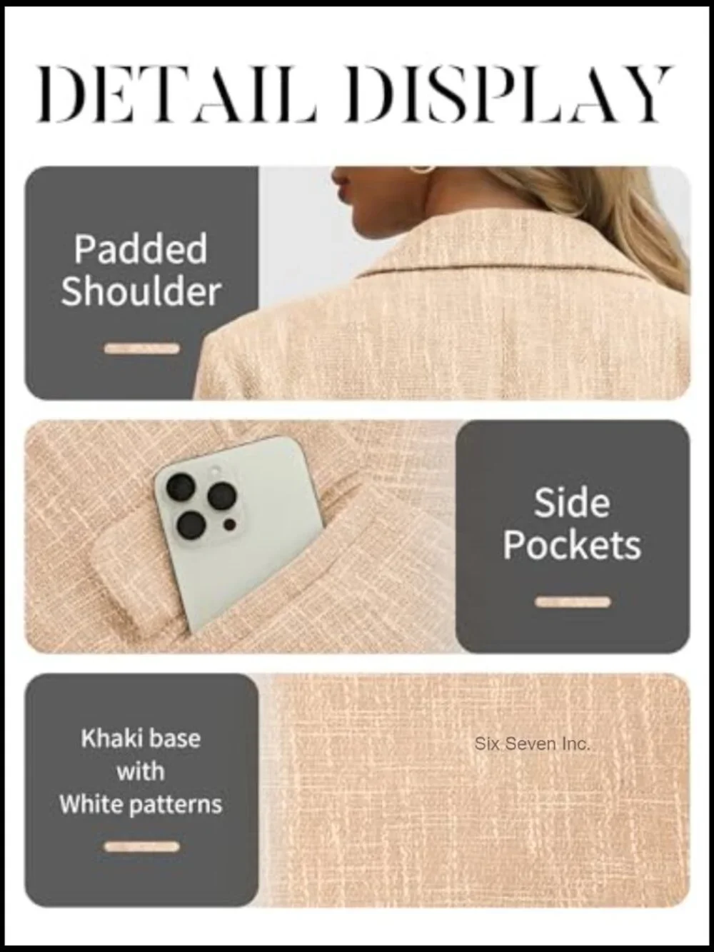 Tweed Blazer Double-Breasted Business Casual Jacket Polyester - Picture 6 of 7